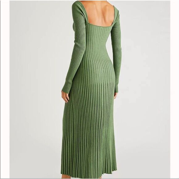 FREE PEOPLE - Marnie Midi Dress in Forrest Green color - Picture 3 of 11